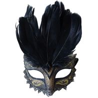 Карнавальная маска с перьями черная с золотом