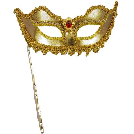 Венецианская маска золотая на палочке